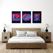 Neon Lit Graphic Wall Art, Set Of 3