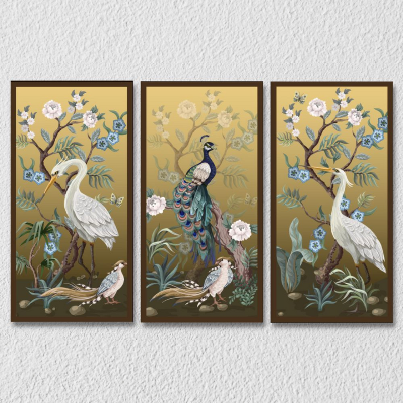 Chioiserie Peaock, Set Of 3