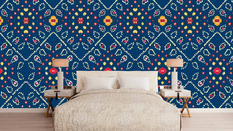 Vintage Blue Print Pattern Wallpaper