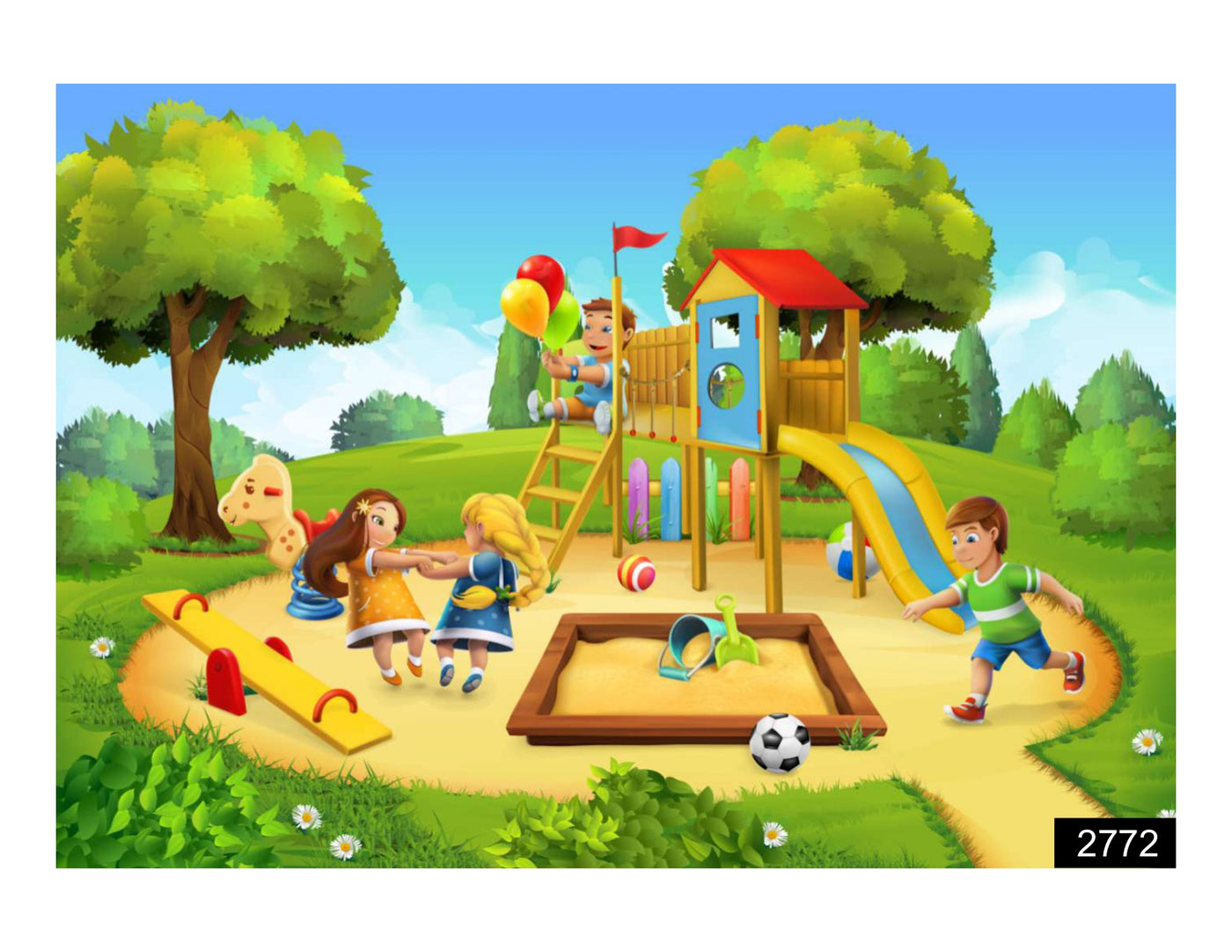 Kids Playing in Park wall covering