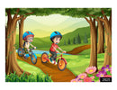 Kids Cycling in forest Wallpaper for wall