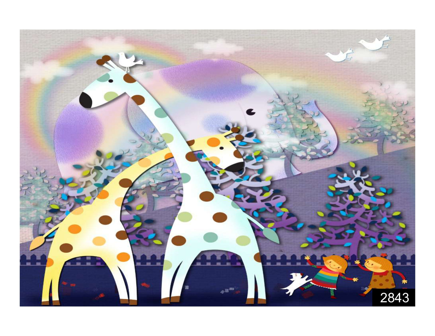 Giraffe and Elephants Wallpaper for wall