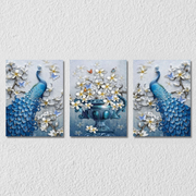 Blue White Peacock Floral, Set Of 3
