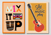 Funky Cassette And Guitar Wall Art, Set Of 2