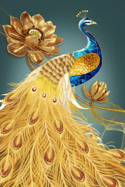 Golden feather Peacock Art Self Adhesive Sticker For Refrigerator