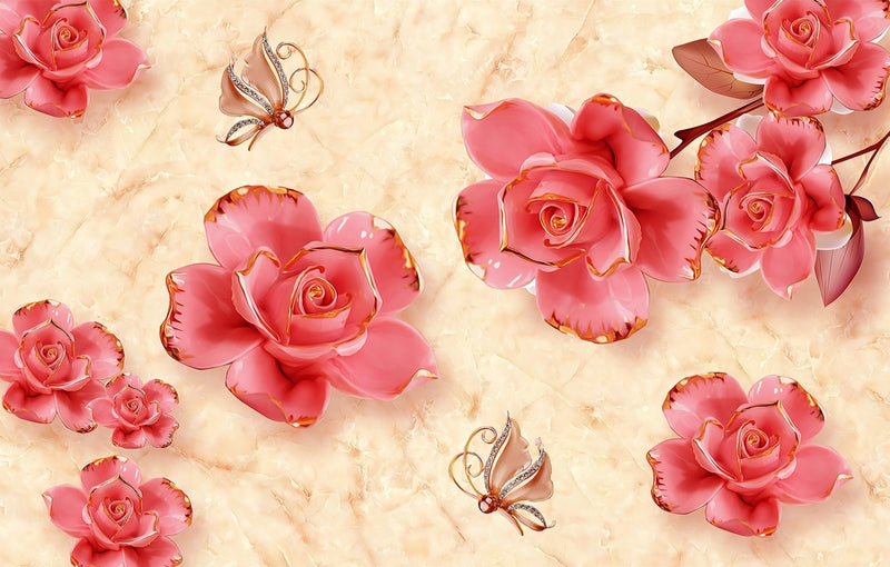 3d Wallpaper Pink Jewelry Flowers on Pink Background Stock Illustration -  Illustration of home, living: 225534622