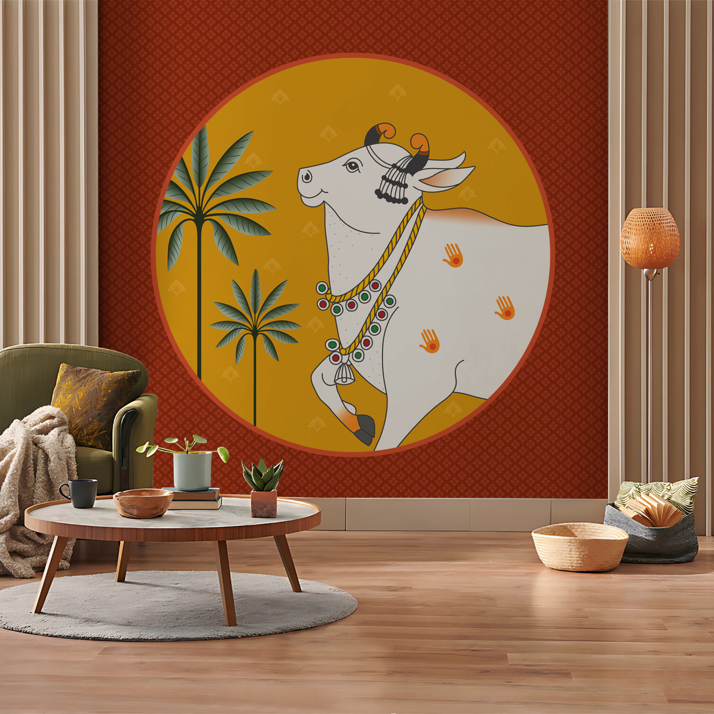 Pichwai Red Traditional Wallpaper
