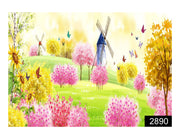 WindMill and Bloosms Flowers Wallpaper for Wall