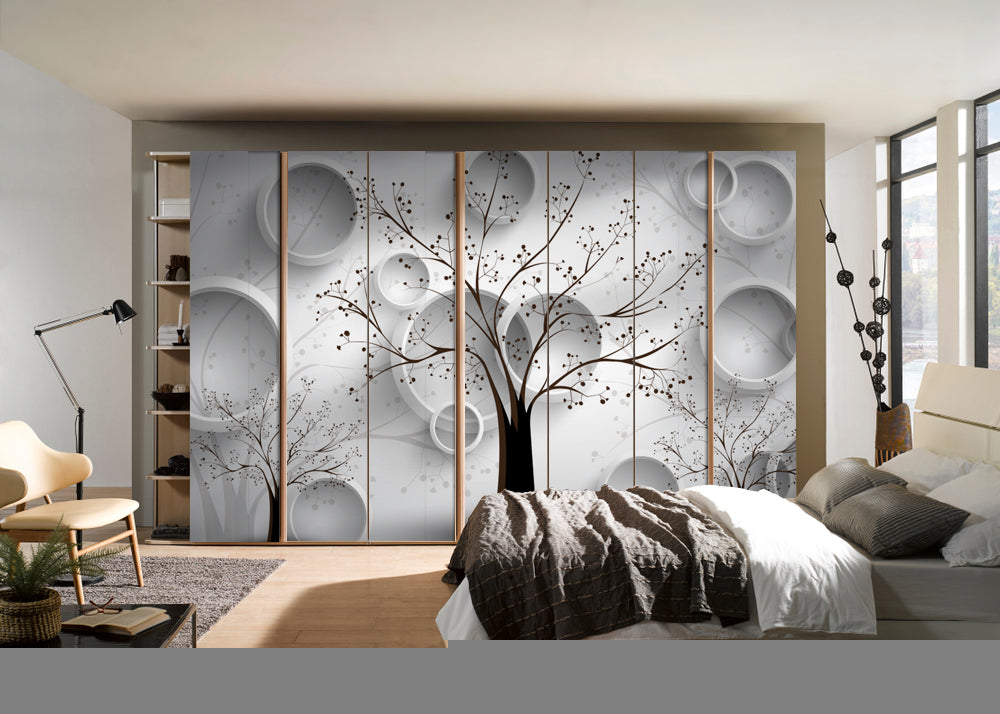 Black Tree On 3D Texture Self Adhesive Sticker For Wardrobe