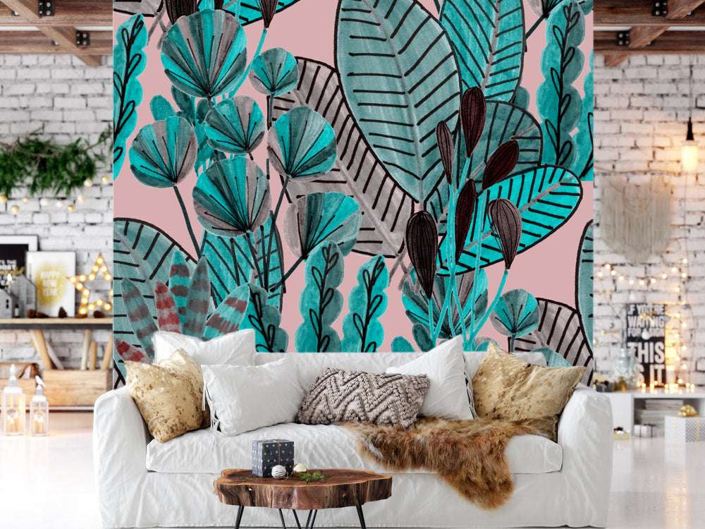 Illustrated Leaf Background Customized Wallpaper