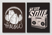 Heart And Music Player Wall Art, Set Of 2