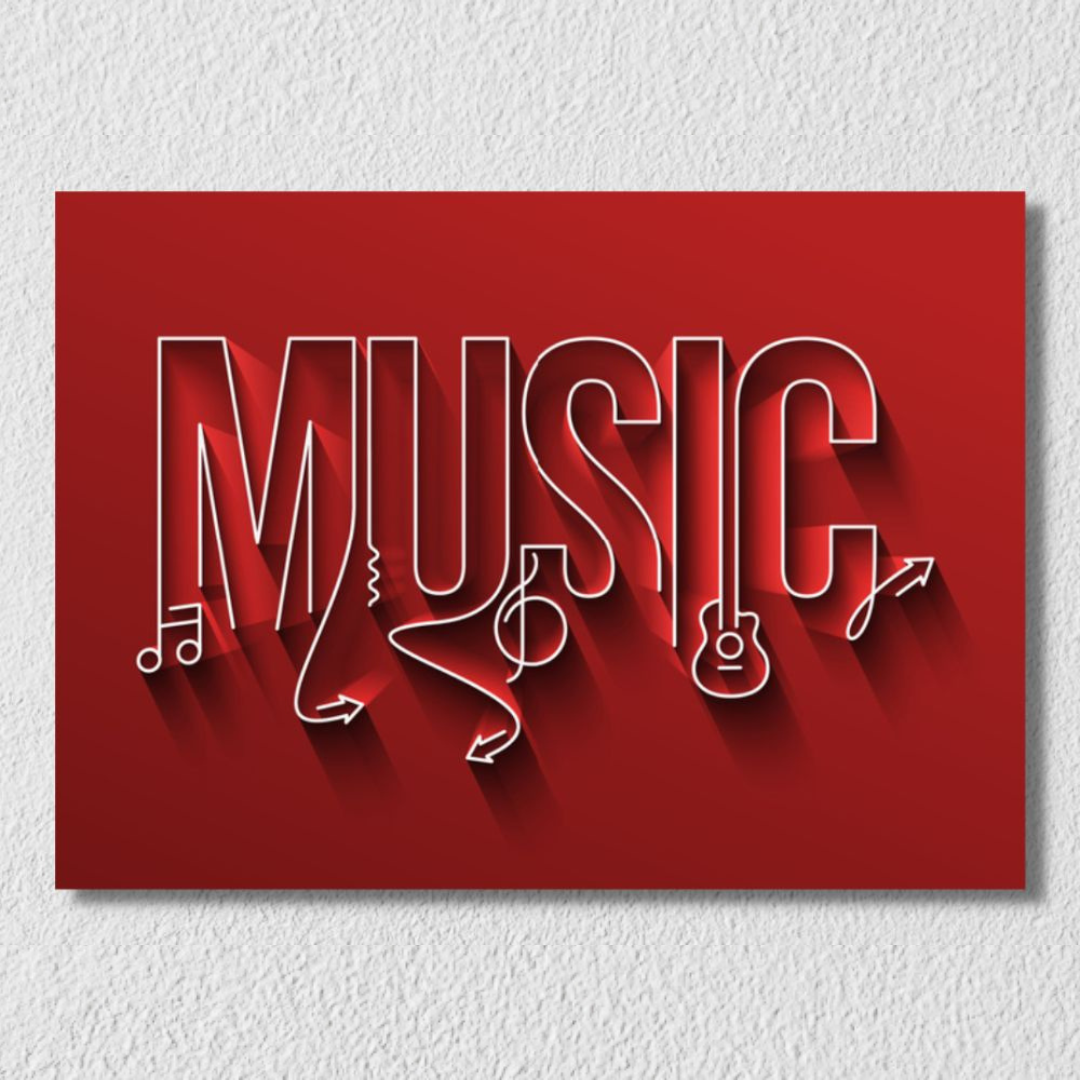 Red Music Notes Line Art