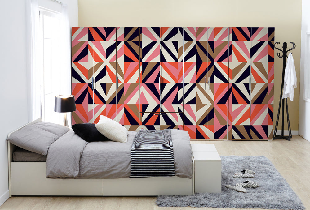 Pink Colour 3D Pattern Self Adhesive Sticker For Wardrobe