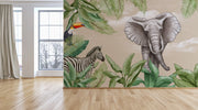 Elephant Zebra Tropical Wallpaper