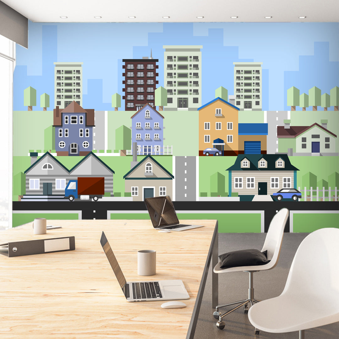 Flat Neighborhood Building Wallpaper