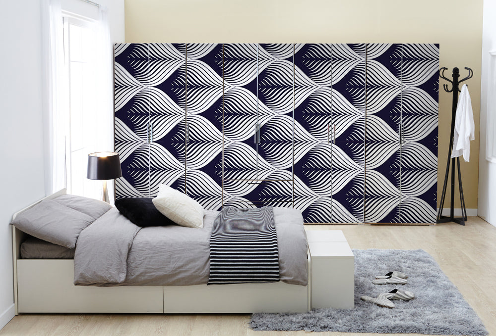 Black White Shaded Leafs 3D Self Adhesive Sticker For Wardrobe