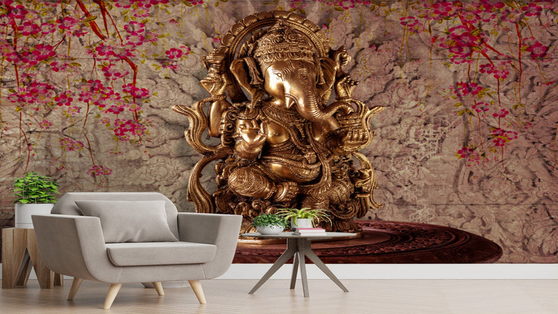 Lord Ganesha With Floral Background Wallpaper