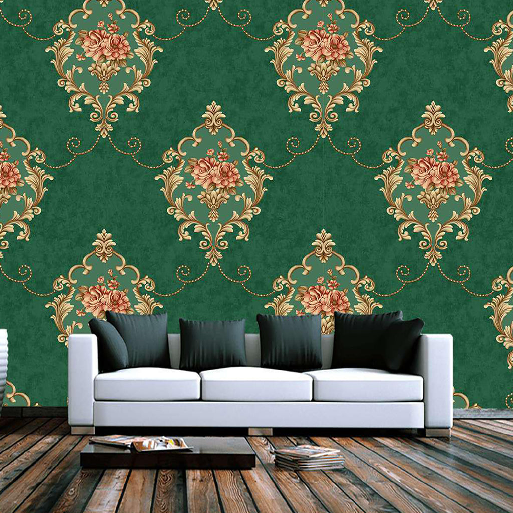 Revenge French Green Floral Damsk Wallpaper – Myindianthings