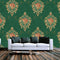 Revenge French Green Floral Damsk Wallpaper
