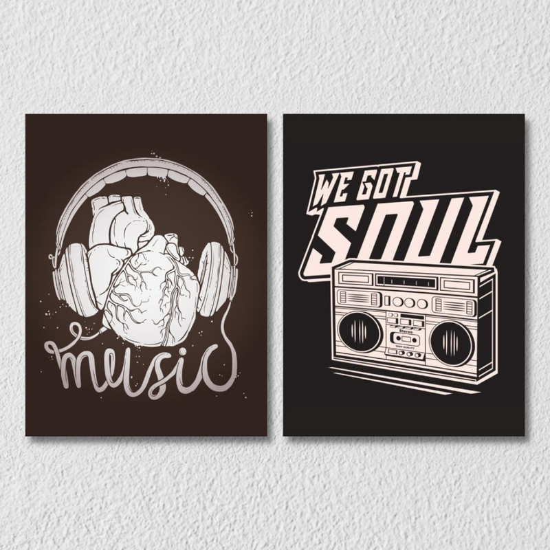 Heart And Music Player Wall Art, Set Of 2