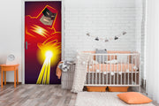 Red Superhero Self Adhesive Sticker For Door