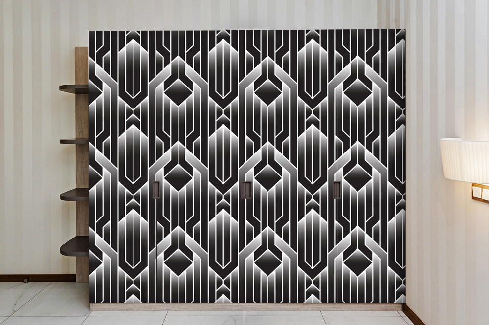 Black White 3D Self Adhesive Sticker For Wardrobe