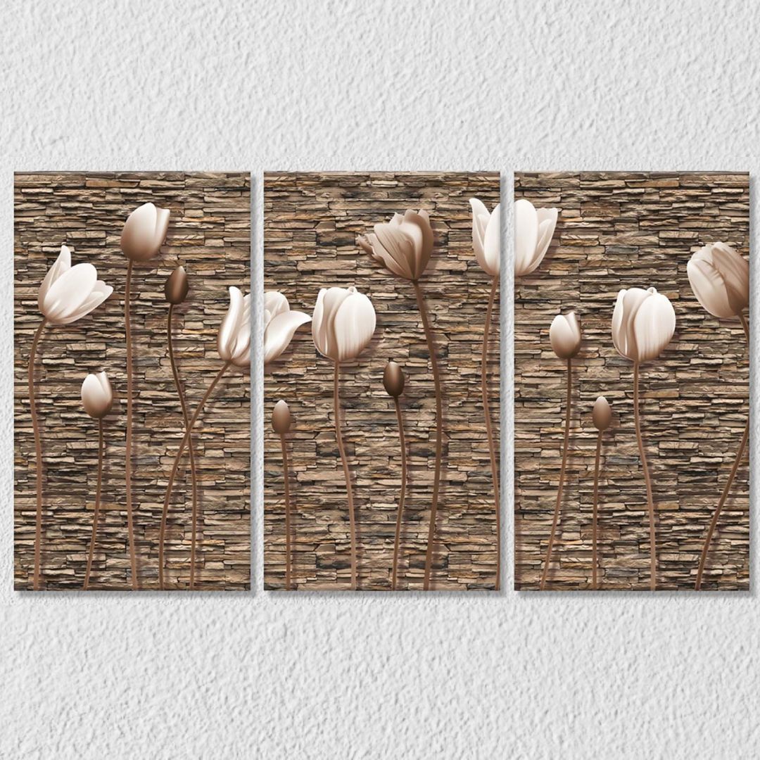 White flower on brick Set of 3