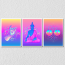 Multicolour Buddha, Hand And Peace Sign, Set Of 3