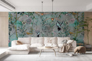 Artistic tropical bird tree wallpaper