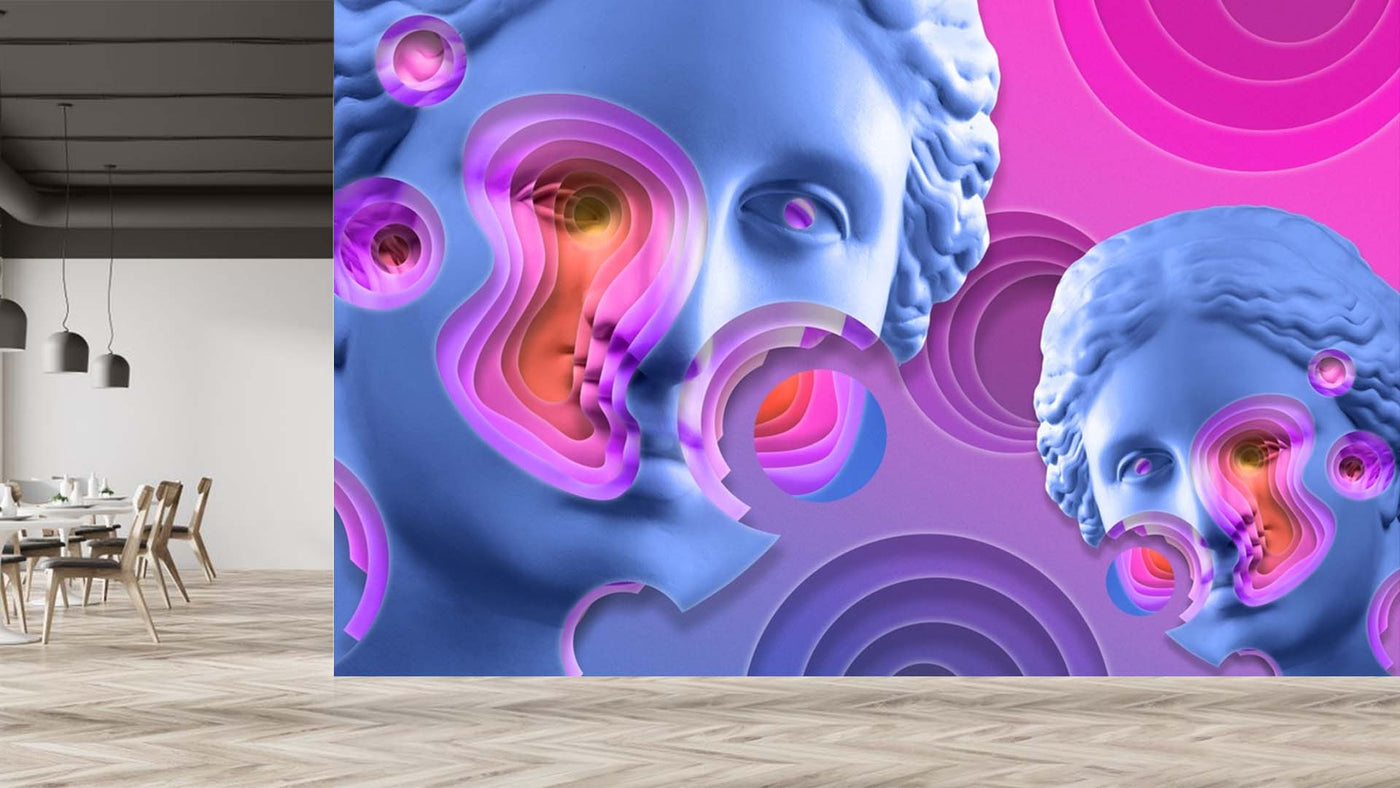 Pink Blue Ancient Statue Wallpaper