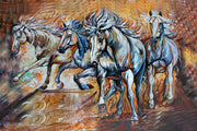 Horses Painting Self Adhesive Sticker For Wardrobe