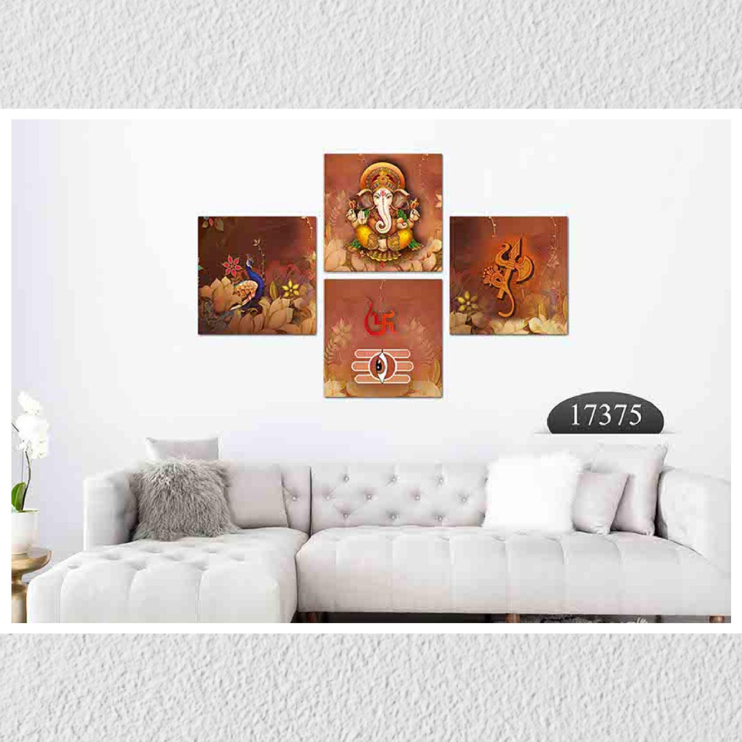 Lord Ganesh Brown Canvas, Set Of 4