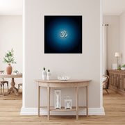 White Om In Blue Self Adhesive Sticker Poster