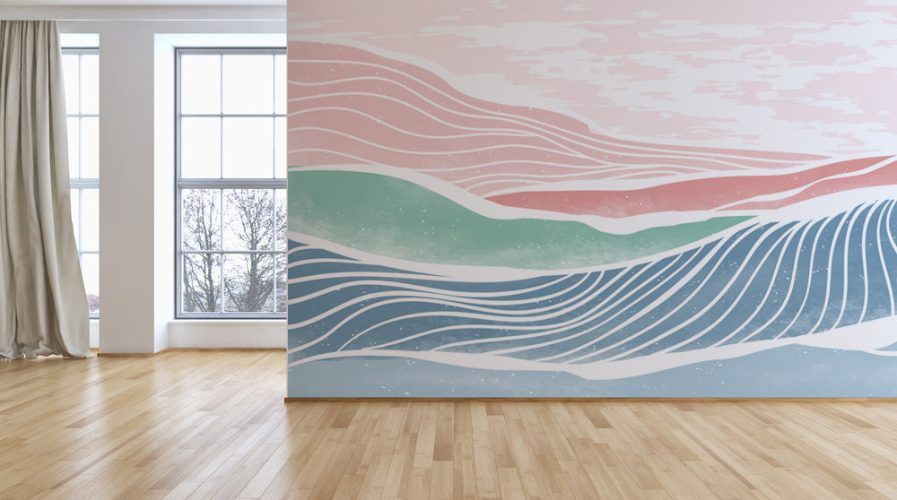 Waves Pink Blue Wallpaper