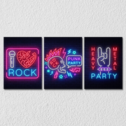 Neon Lit Graphic Wall Art, Set Of 3
