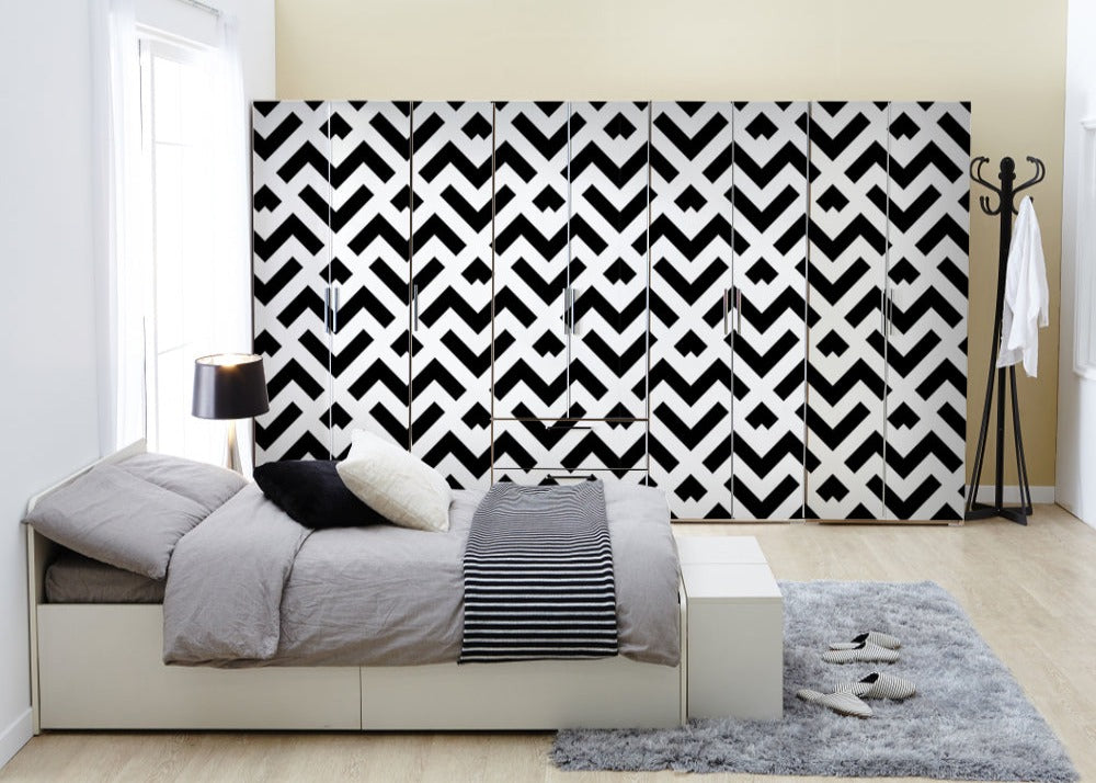Black And White Line Art Self Adhesive Sticker For Wardrobe
