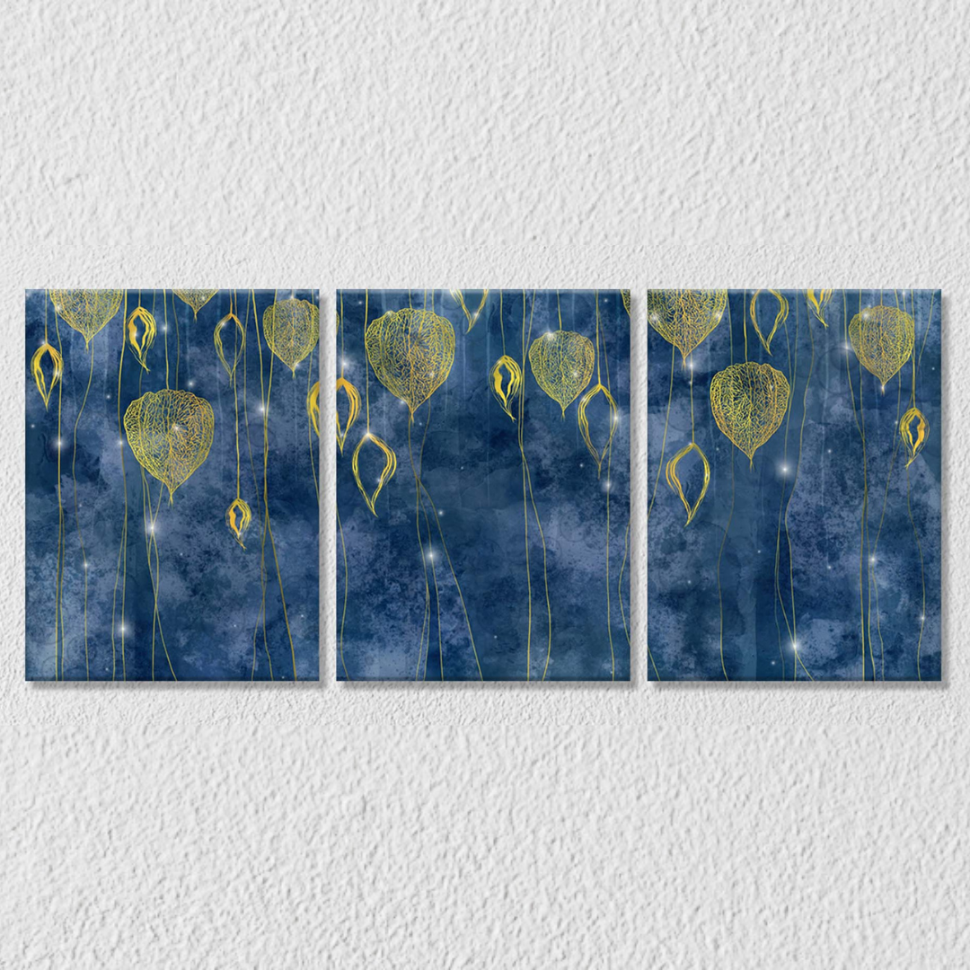 Blue Gold Leaves, Set Of 3