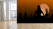 Lord Shiva Moon Temple Orange Wallpaper