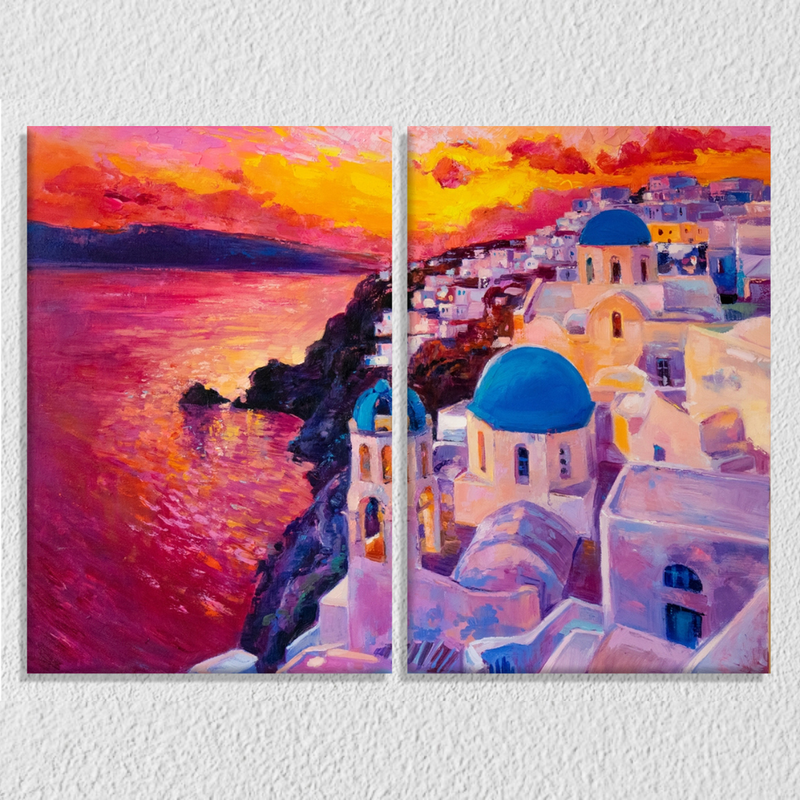 Oil Sunset Painting, Set Of 2