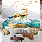Golden 3D Deer Customize Wallpaper