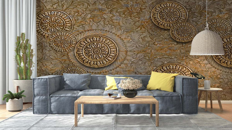 Golden Brown Pattern Mural Wallpaper