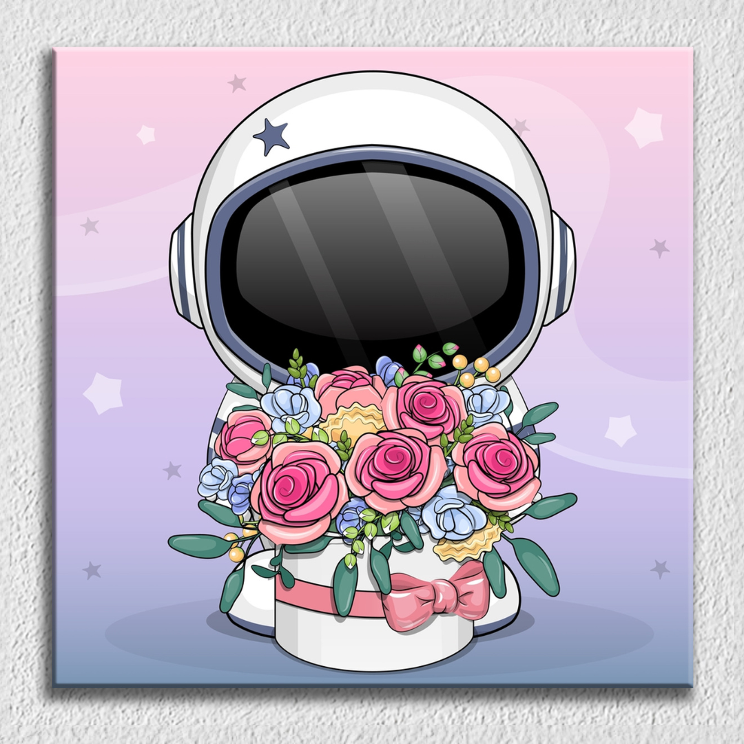 Kid Astronaut And Flowers Art