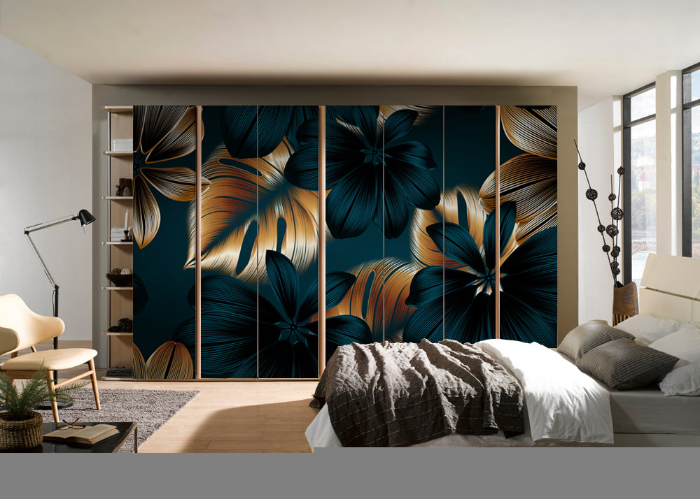 Golden Leafs Painting Self Adhesive Sticker For Wardrobe