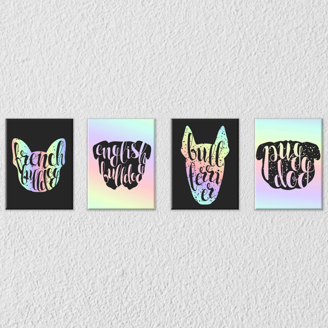 Dog Face Silhouette Wall Art, Set Of 4