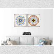 Blue Orange Mandala Art, Set Of 2