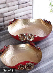 Set Of 2 Red and golden Metal Urli