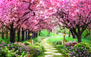 Pink Leafs On Tree Painting Self Adhesive Sticker For Wardrobe