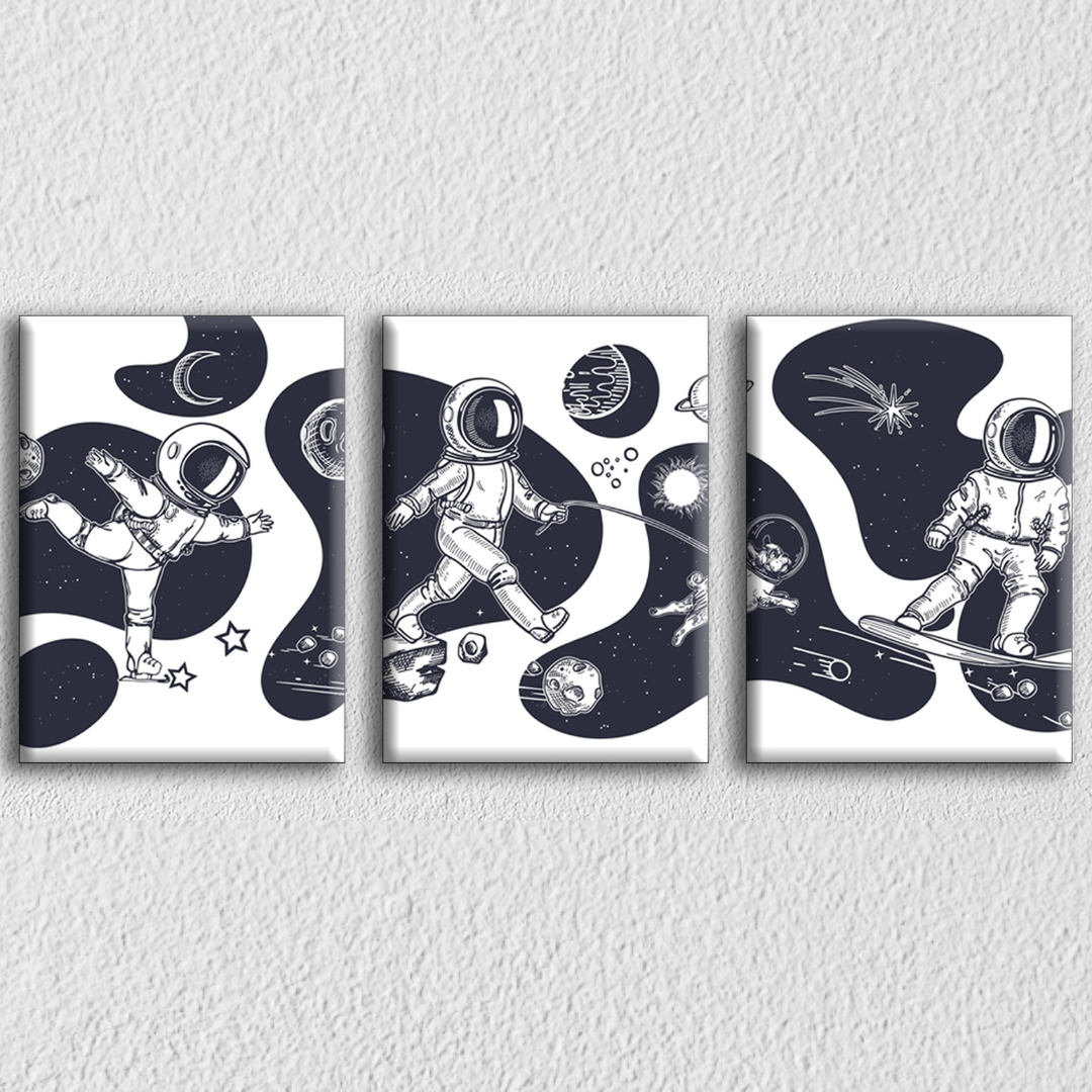 Astronaut Skating Art, Set Of 3