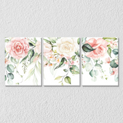 Pink White Floral Art, Set Of 3