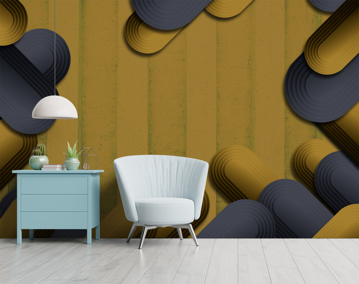 3D Yellow and Grey Textured Customised wallpaper for wall